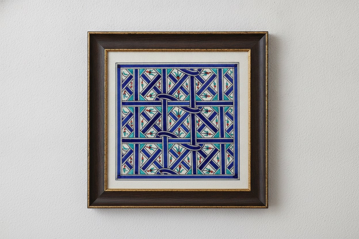 Altın geometrik fitil çerçeveli çini pano